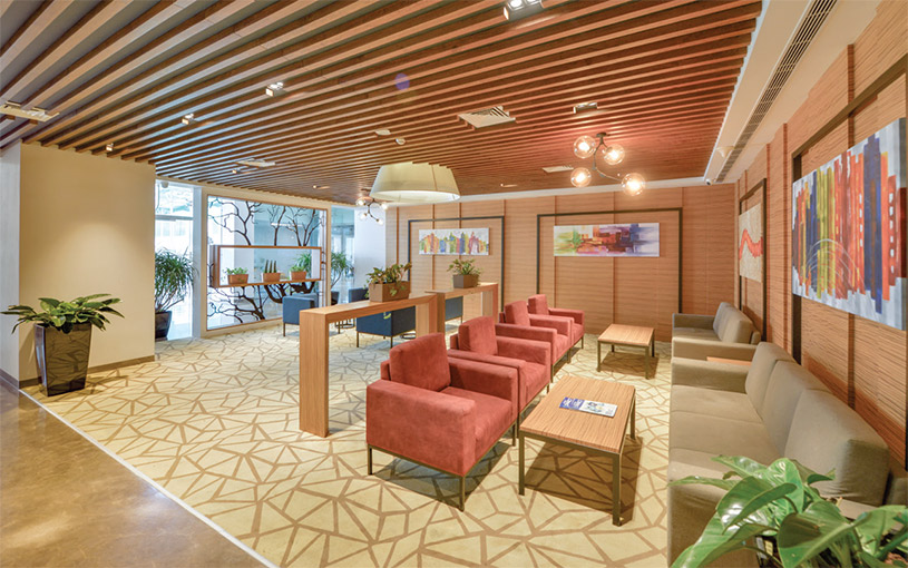 A plush lobby within the Candor TechSpace campus