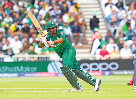Sarfraz Ahmed of Pakistan plays a shot during the West Indies vs. Pakistan match