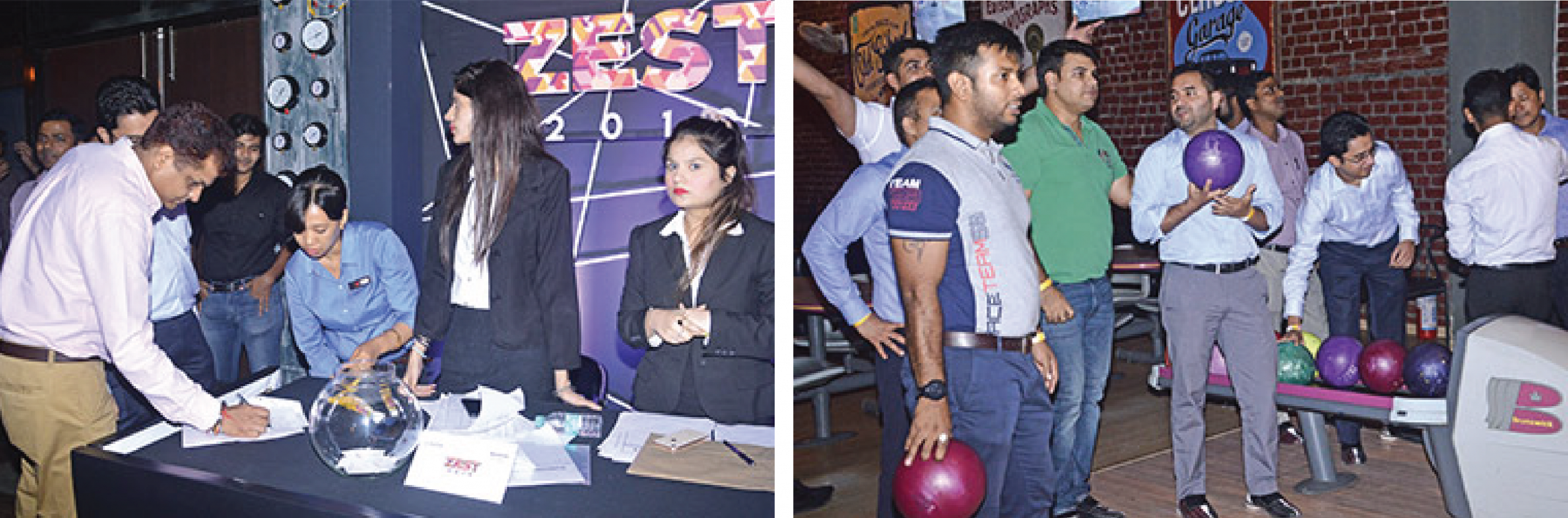 Welcoming guests at the event & Team bowling competition under way - Candor TechSpace